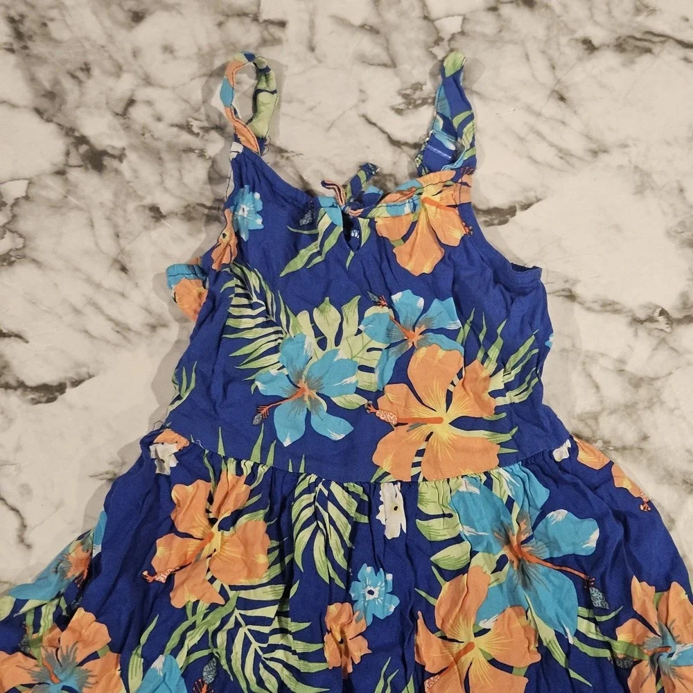 The Children's Place Girls 7/8‎ Tropical Floral Dress Blue Adjustable Straps